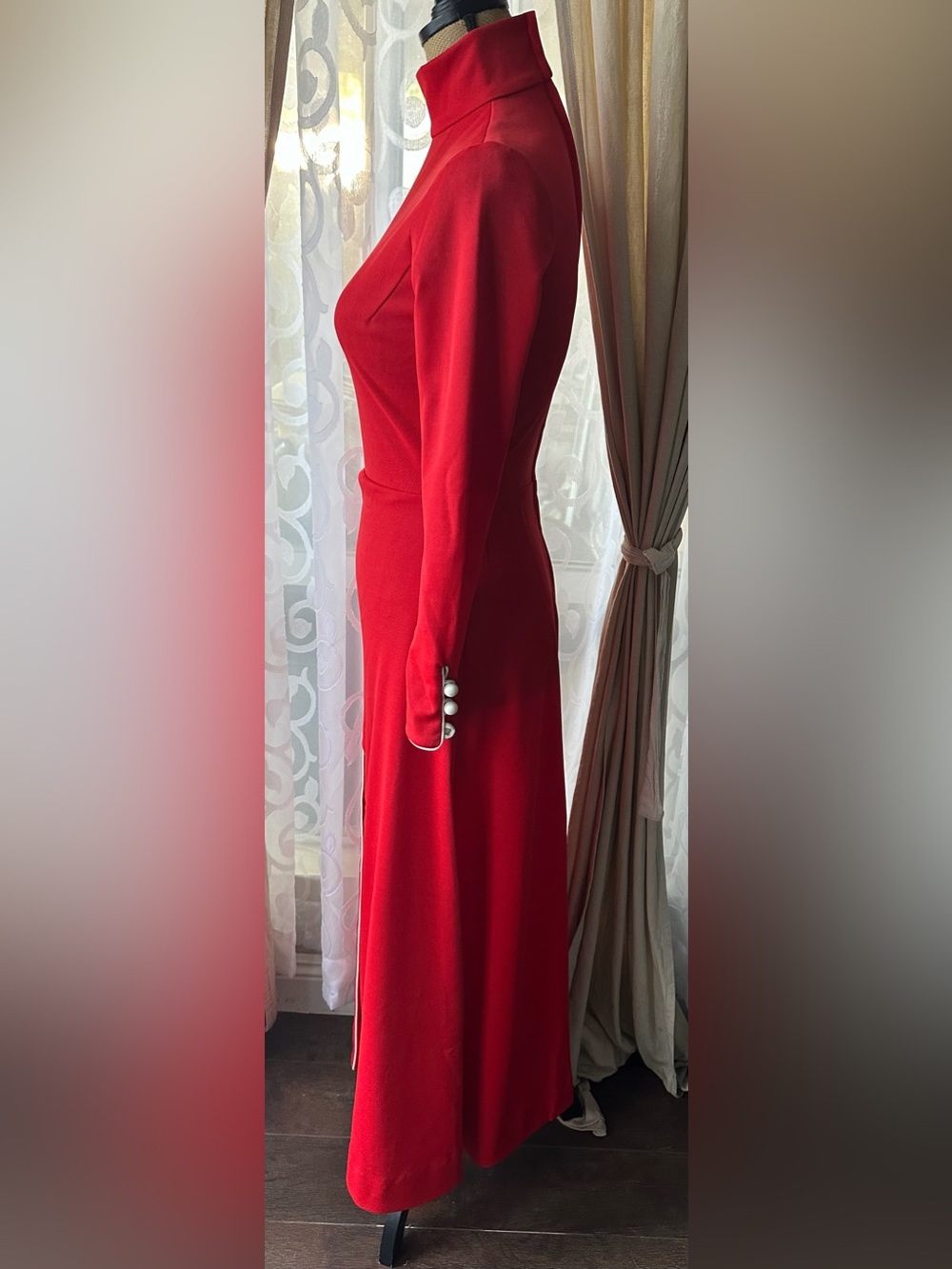 Vintage 1970s Le' Factory Red Turtleneck Slit Midi
Dress (Fits XS/S) - Picture 5 of 12